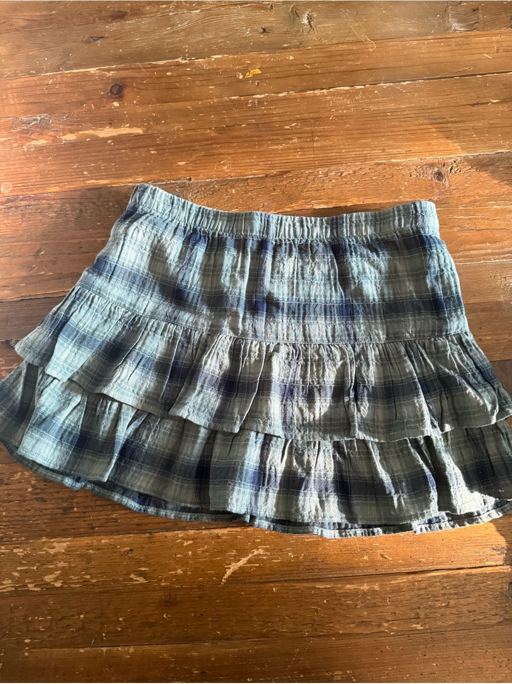 Girls Tiered Plaid Ruffle Skort - Blue/Gray